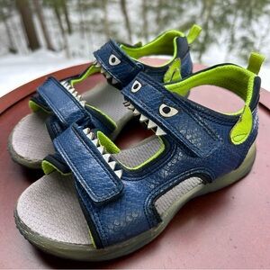 Carters Monster Sandals | Toddler Boy 12 | Blue & Neon Green Velcro Summer Shoes